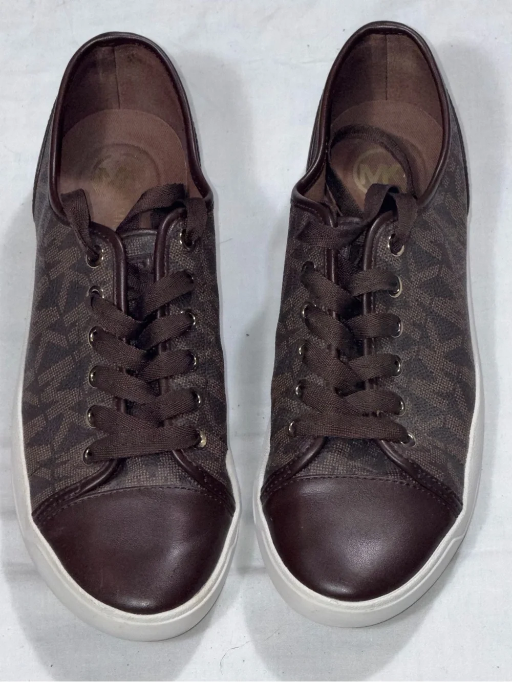 Michael Kors City MK Monogram Sneakers Women 9.5M Brown Leather Lace Up